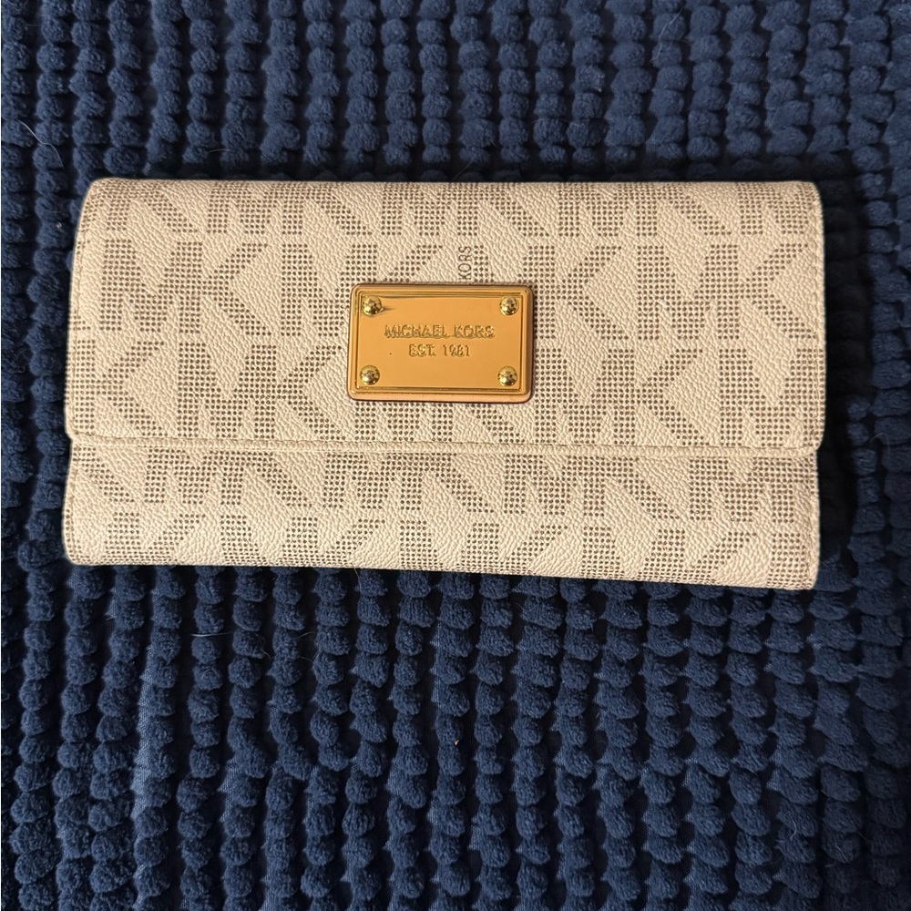 Michael Kors Cream Wallet with Gold Accents